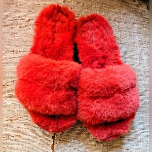 Michael Kors Alfie Slide Open Toe Platform Slip-on Mules Sandals Red Fur Size 6